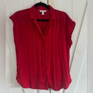 Nine West Women's Red Satin Button-Down Shirt